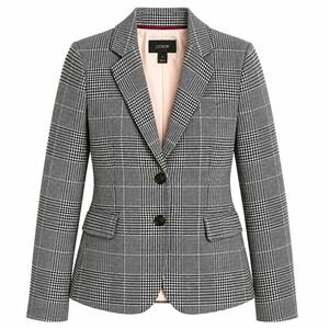 J.Crew Blazer Women 2 Black White Glen Plaid Nello Gori Italy Fabric Wool Jacket